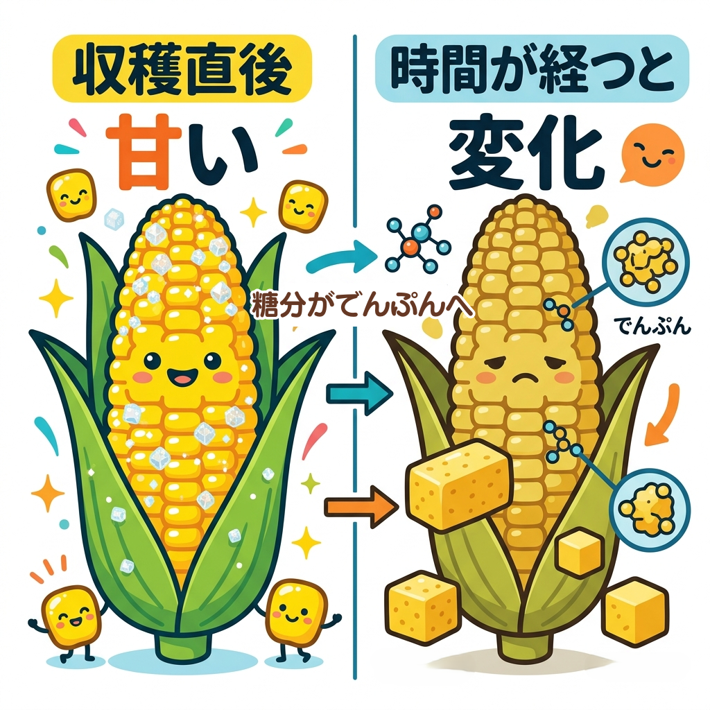収穫直後と時間が経った時の甘さの変化